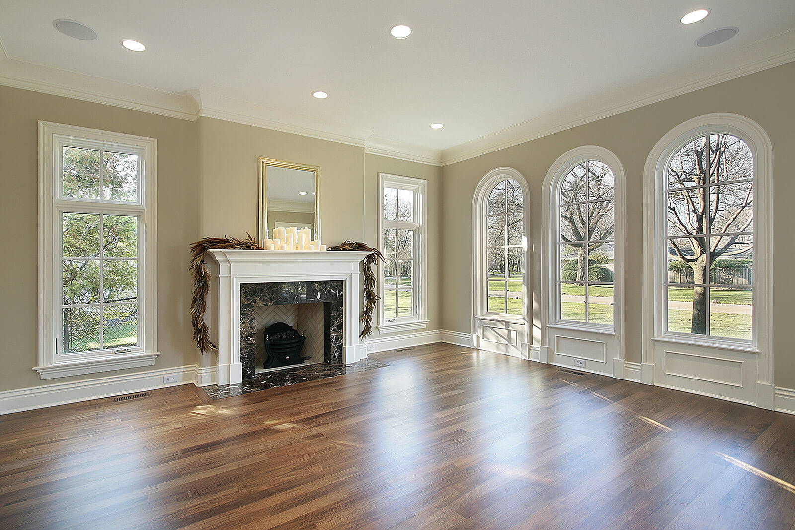 Living Room With Marble Firep